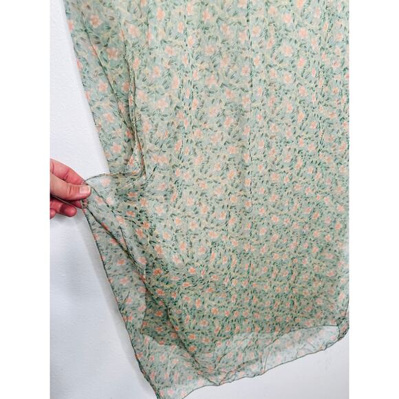 Vintage Sheer Green Pink Floral Bud Design Long Wrap Around Scarf Wrap - Picture 6 of 6